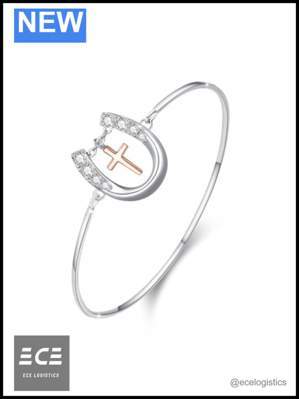 Lucky Horseshoe Cross Anklet 925 Sterling Silver Rose Gold Plated
